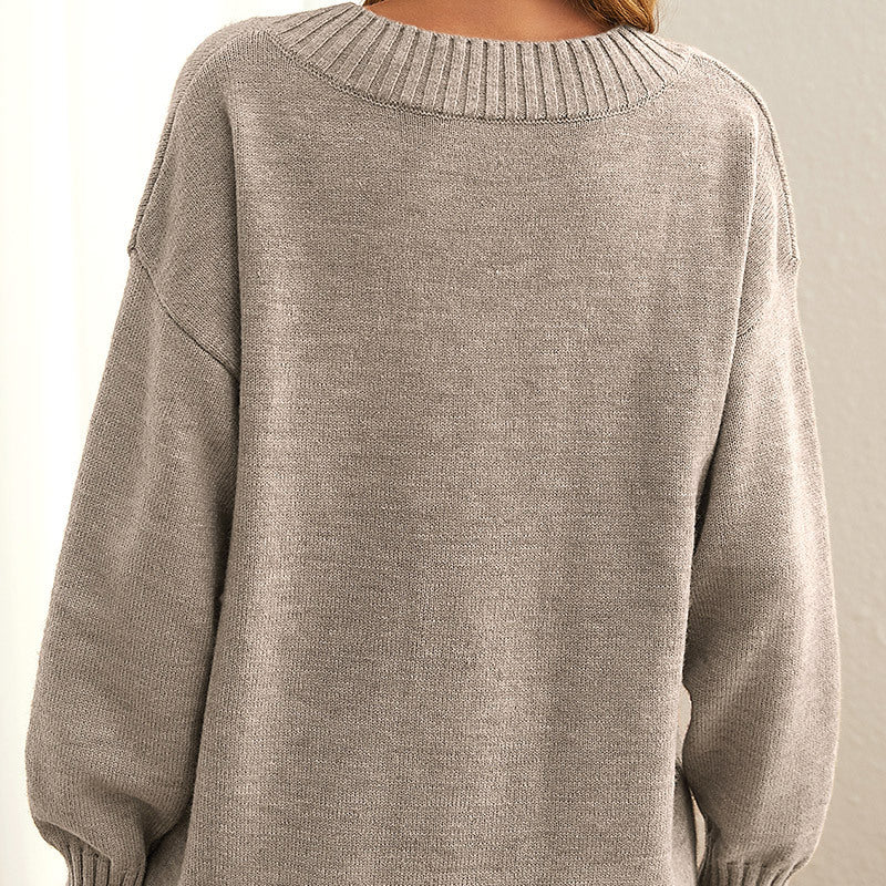 Pull Tricoté Décontracté de Couleur Unie