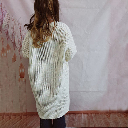 Cardigan Tricoté Décontracté de Couleur Unie