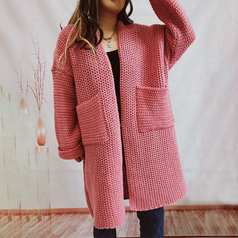 Cardigan Tricoté Décontracté de Couleur Unie