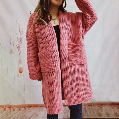 Cardigan Tricoté Décontracté de Couleur Unie
