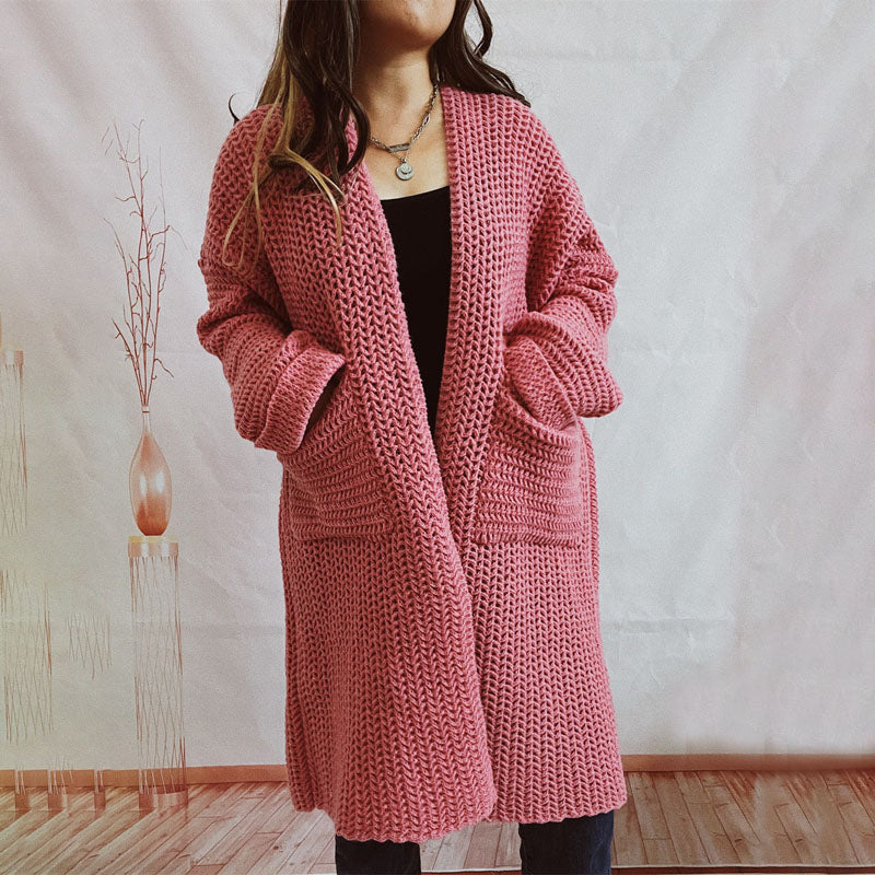 Cardigan Tricoté Décontracté de Couleur Unie