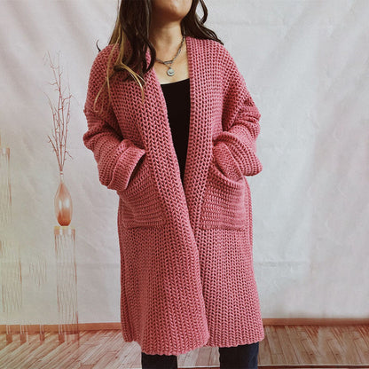 Cardigan Tricoté Décontracté de Couleur Unie