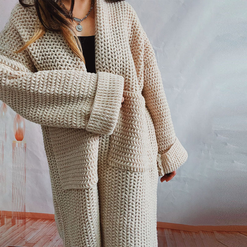 Cardigan Tricoté Décontracté de Couleur Unie