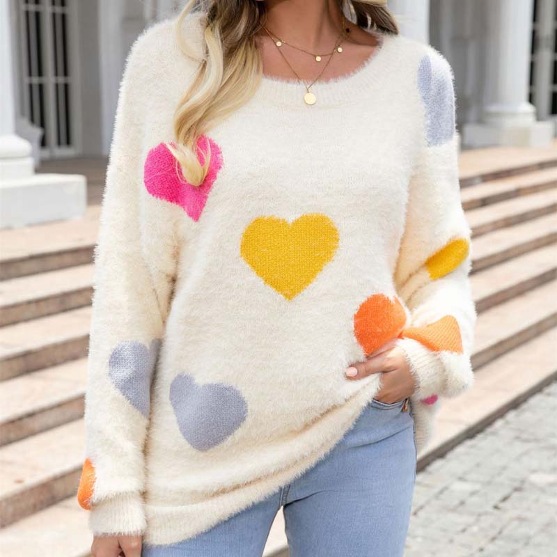 Pull en Tricot à Motif Cœur