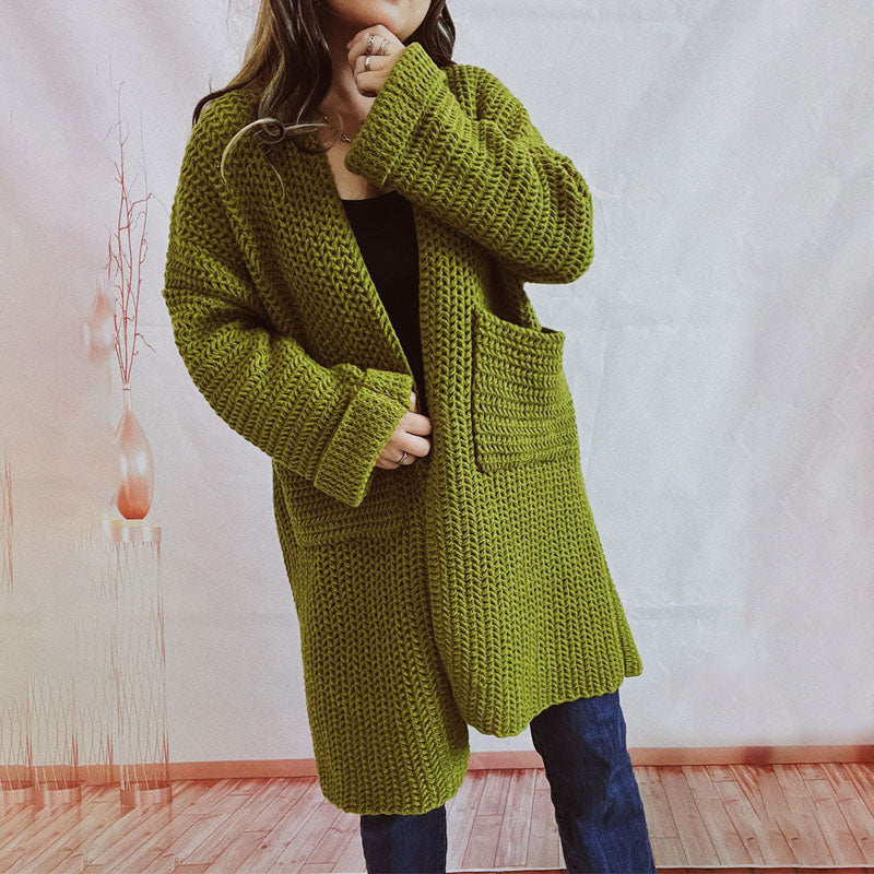 Cardigan Tricoté Décontracté de Couleur Unie