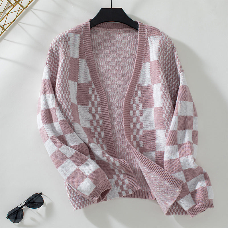 Nathalie | Cardigan Tricoté Décontracté à Carreaux