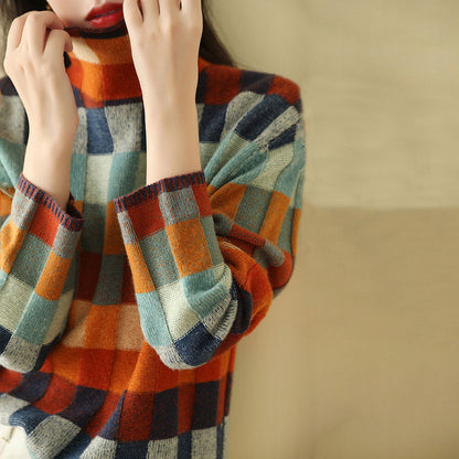 Pull en Tricot à Carreaux Colorés
