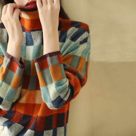 Pull en Tricot à Carreaux Colorés