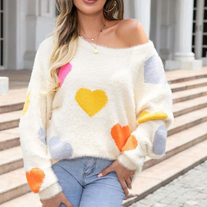 Pull en Tricot à Motif Cœur