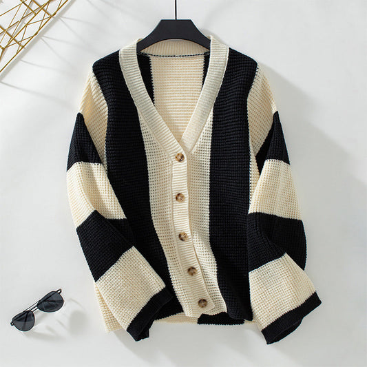 Cardigan Tricoté Décontracté à Rayures