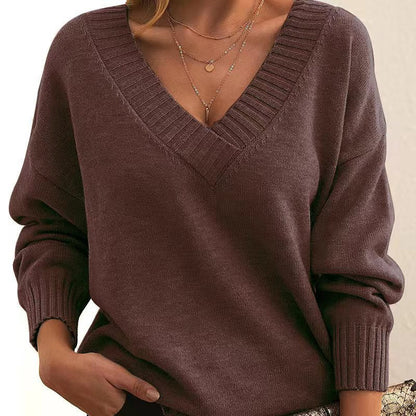 Pull Tricoté Décontracté de Couleur Unie