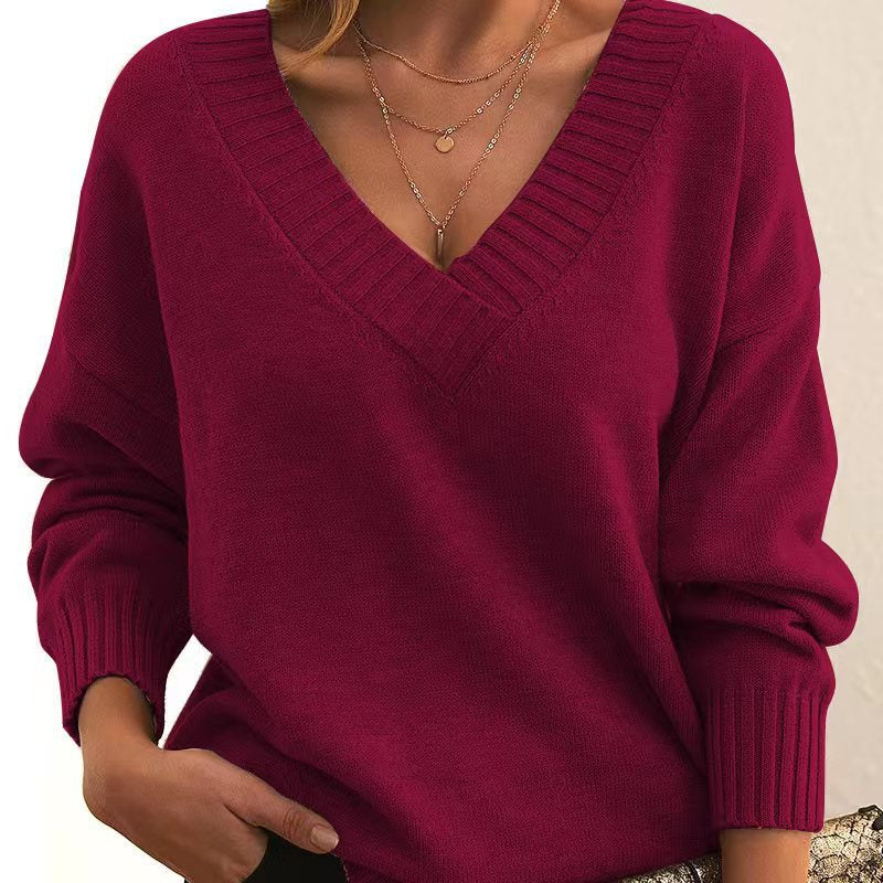 Pull Tricoté Décontracté de Couleur Unie