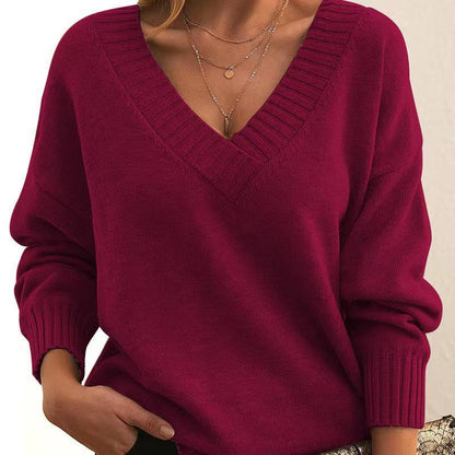 Pull Tricoté Décontracté de Couleur Unie