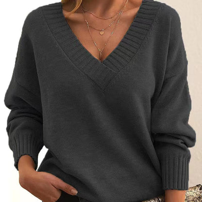 Pull Tricoté Décontracté de Couleur Unie