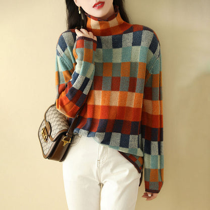 Pull en Tricot à Carreaux Colorés