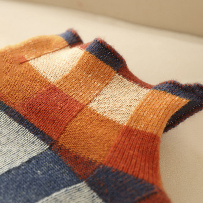 Pull en Tricot à Carreaux Colorés