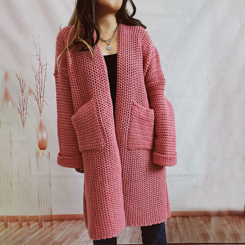 Cardigan Tricoté Décontracté de Couleur Unie