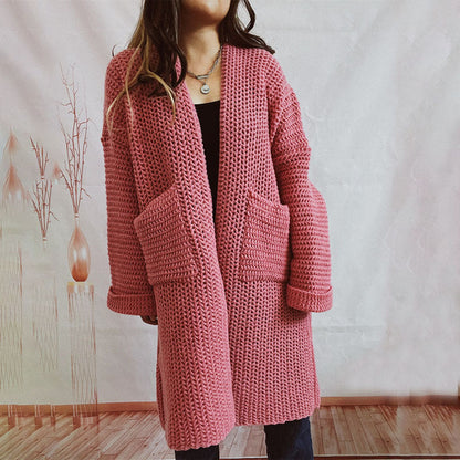 Cardigan Tricoté Décontracté de Couleur Unie