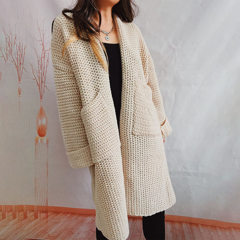 Cardigan Tricoté Décontracté de Couleur Unie
