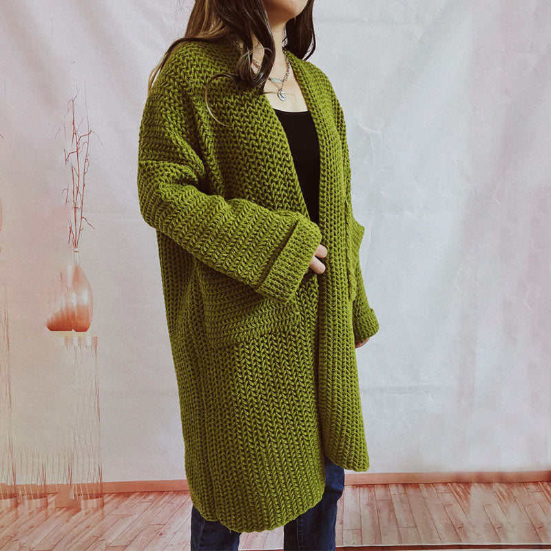 Cardigan Tricoté Décontracté de Couleur Unie
