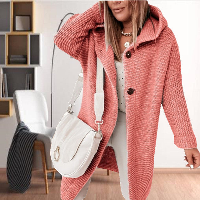 Manteau Tricoté à Capuche Décontracté