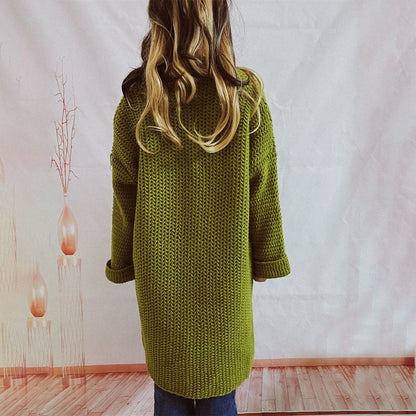 Cardigan Tricoté Décontracté de Couleur Unie