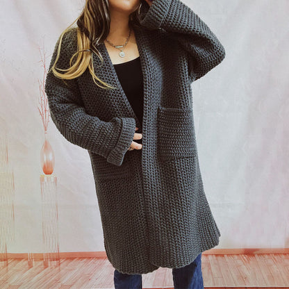 Cardigan Tricoté Décontracté de Couleur Unie