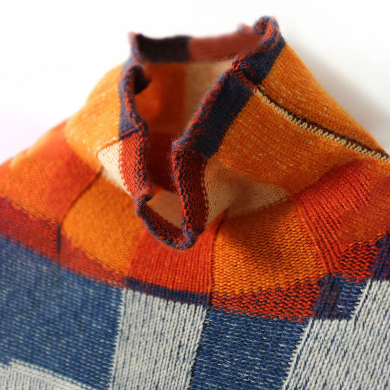 Pull en Tricot à Carreaux Colorés