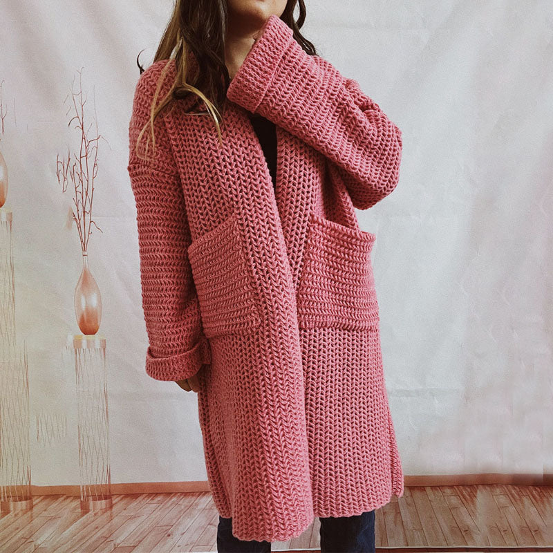 Cardigan Tricoté Décontracté de Couleur Unie