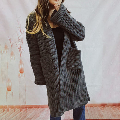 Cardigan Tricoté Décontracté de Couleur Unie