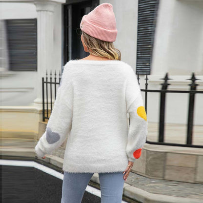 Pull en Tricot à Motif Cœur