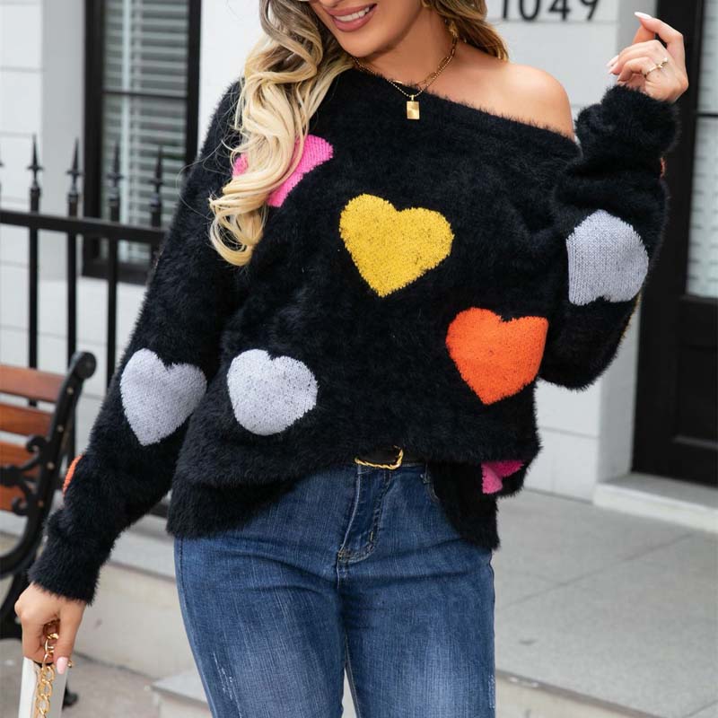 Pull en Tricot à Motif Cœur