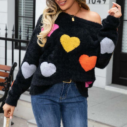 Pull en Tricot à Motif Cœur