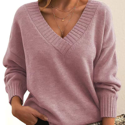 Pull Tricoté Décontracté de Couleur Unie