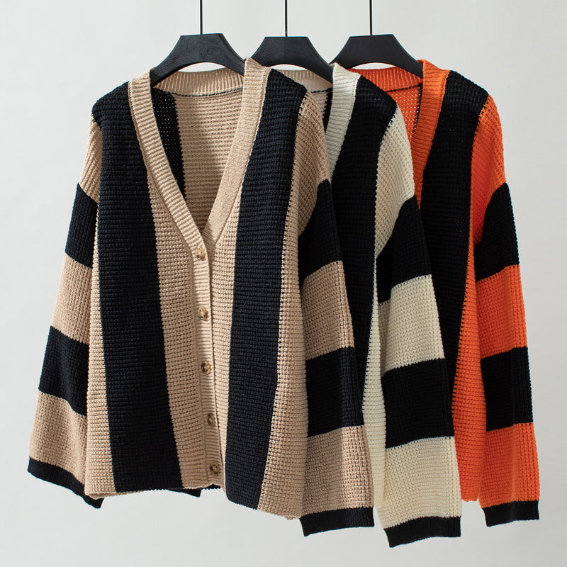 Cardigan Tricoté Décontracté à Rayures