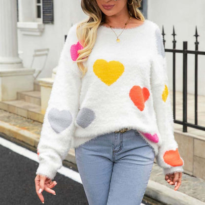 Pull en Tricot à Motif Cœur