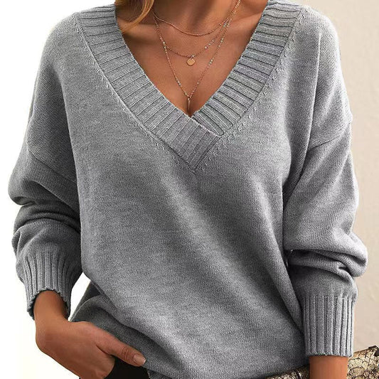Pull Tricoté Décontracté de Couleur Unie