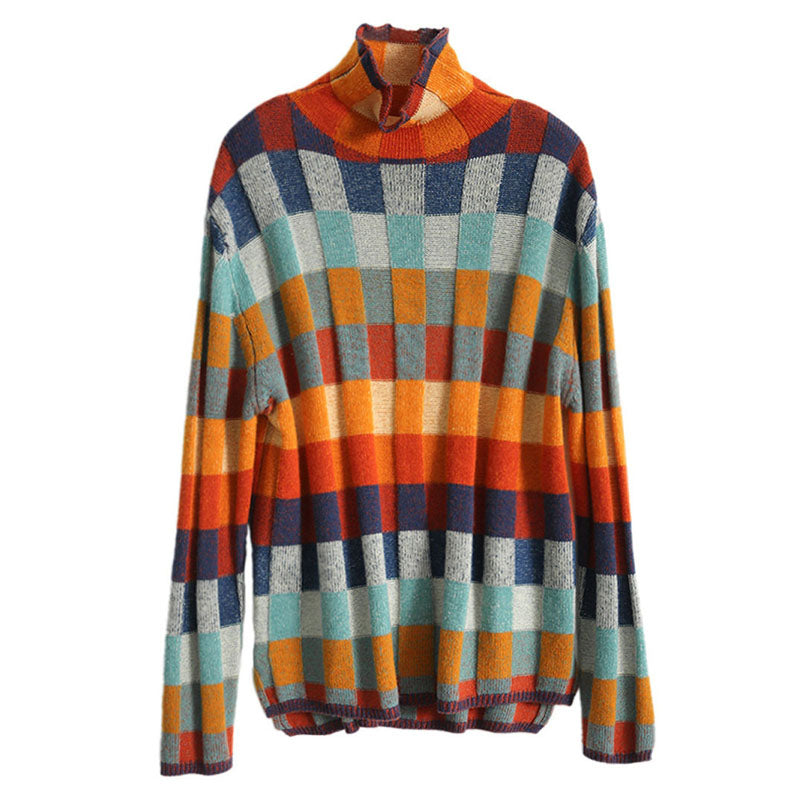 Pull en Tricot à Carreaux Colorés