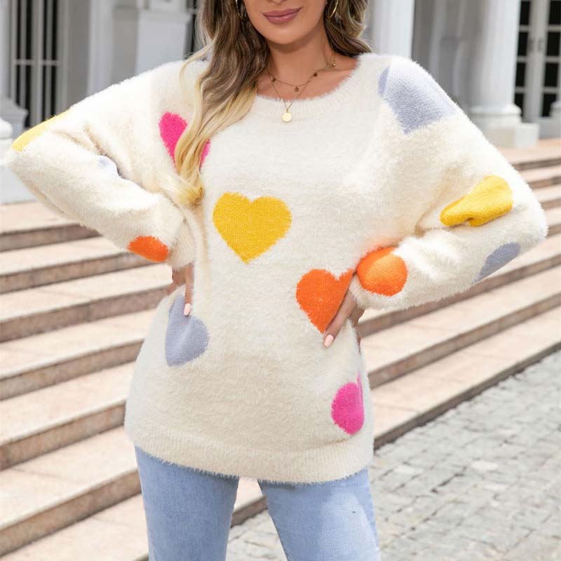 Pull en Tricot à Motif Cœur