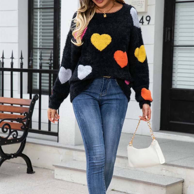 Pull en Tricot à Motif Cœur