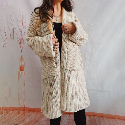 Cardigan Tricoté Décontracté de Couleur Unie