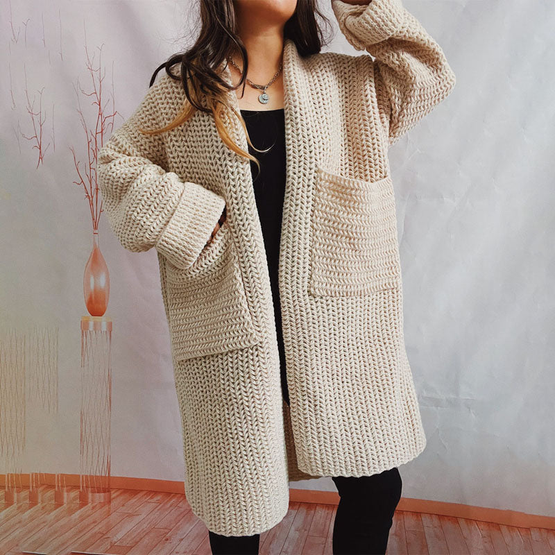 Cardigan Tricoté Décontracté de Couleur Unie