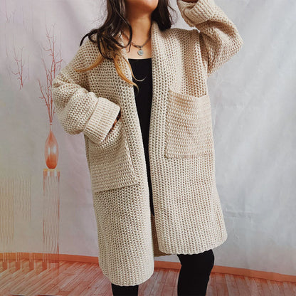 Cardigan Tricoté Décontracté de Couleur Unie