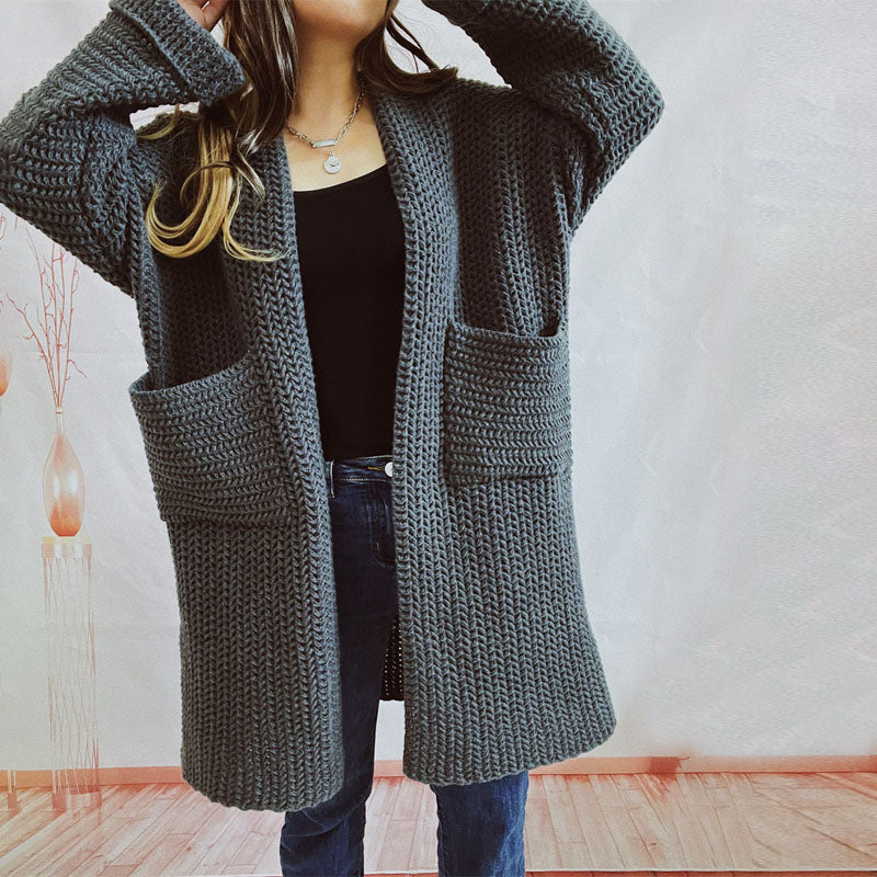 Cardigan Tricoté Décontracté de Couleur Unie