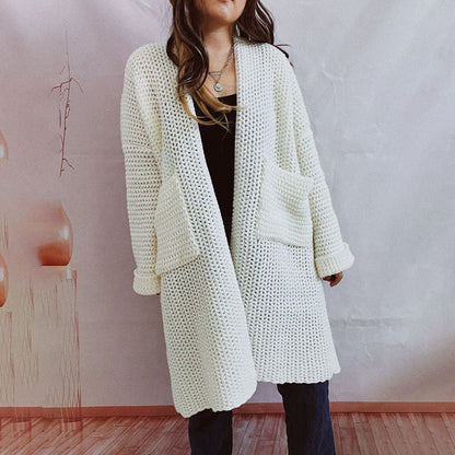 Cardigan Tricoté Décontracté de Couleur Unie