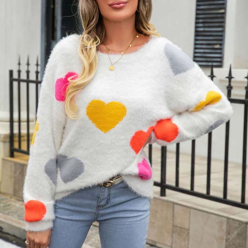 Pull en Tricot à Motif Cœur