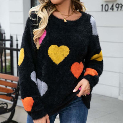 Pull en Tricot à Motif Cœur