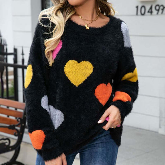 Pull en Tricot à Motif Cœur
