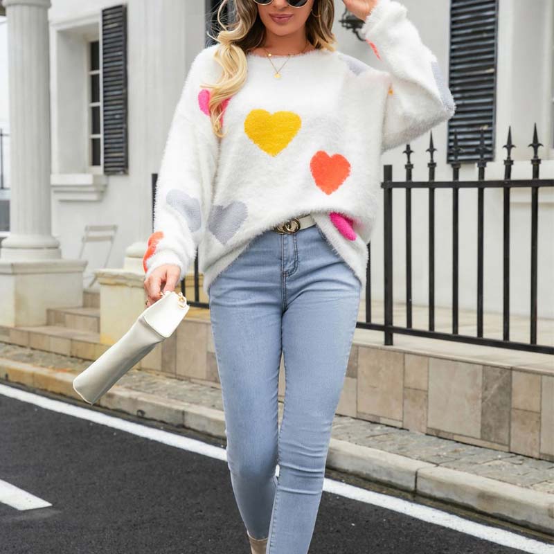 Pull en Tricot à Motif Cœur
