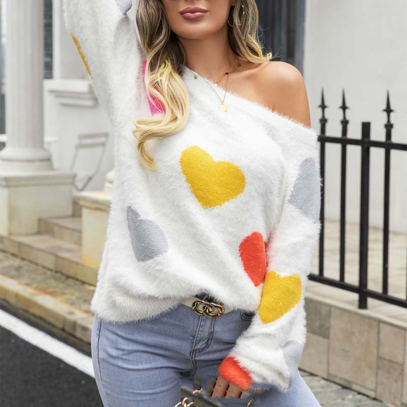 Pull en Tricot à Motif Cœur